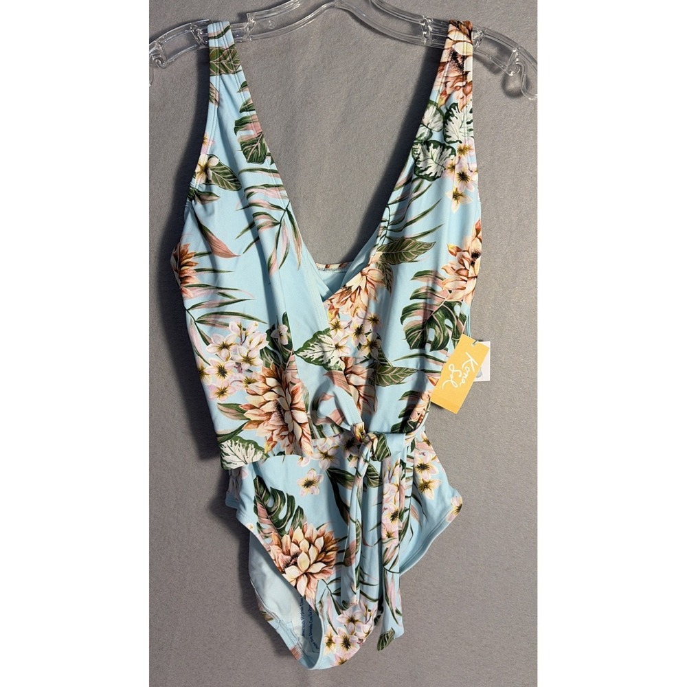 NEW Kona Sol One Piece Wrap Tie Swimsuit Floral High Coverage Sz Large (12/14)